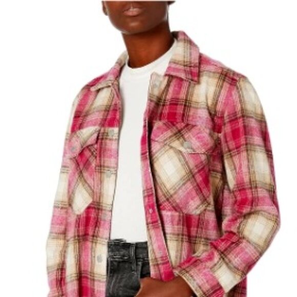 Blank NYC Pink/Brown Plaid Shacket Jacket In Small NWT - Picture 1 of 8